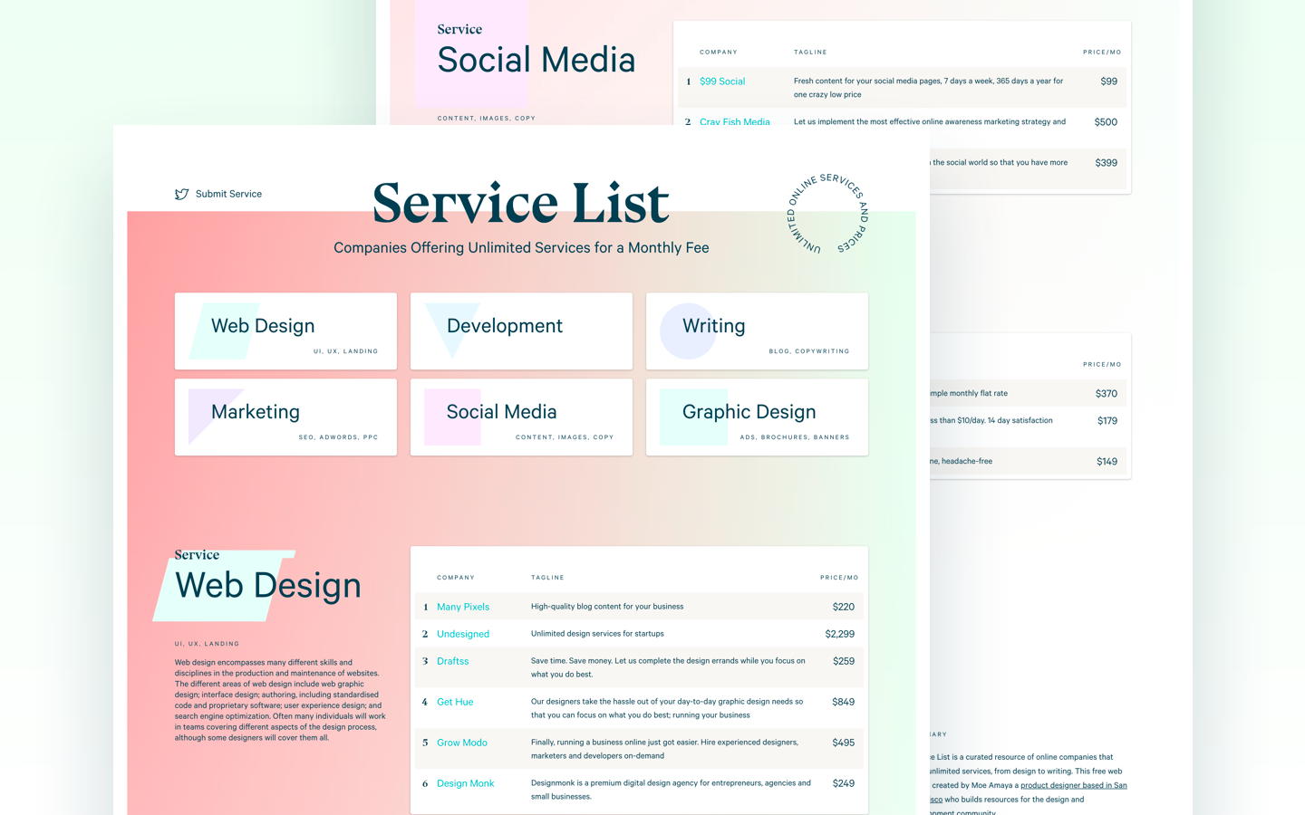 Service list - Unlimited graphic design service